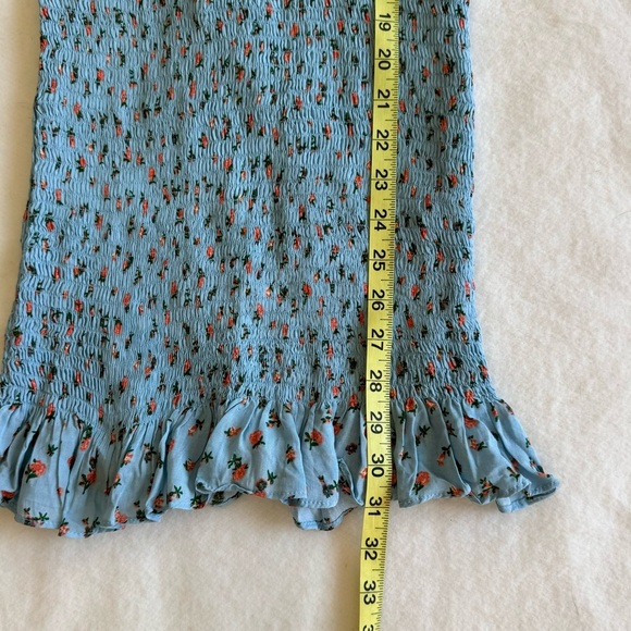 Free People Sky Blue Floral Smocked Square Neck Tie Shoulder Dress Size XS - Picture 6 of 7